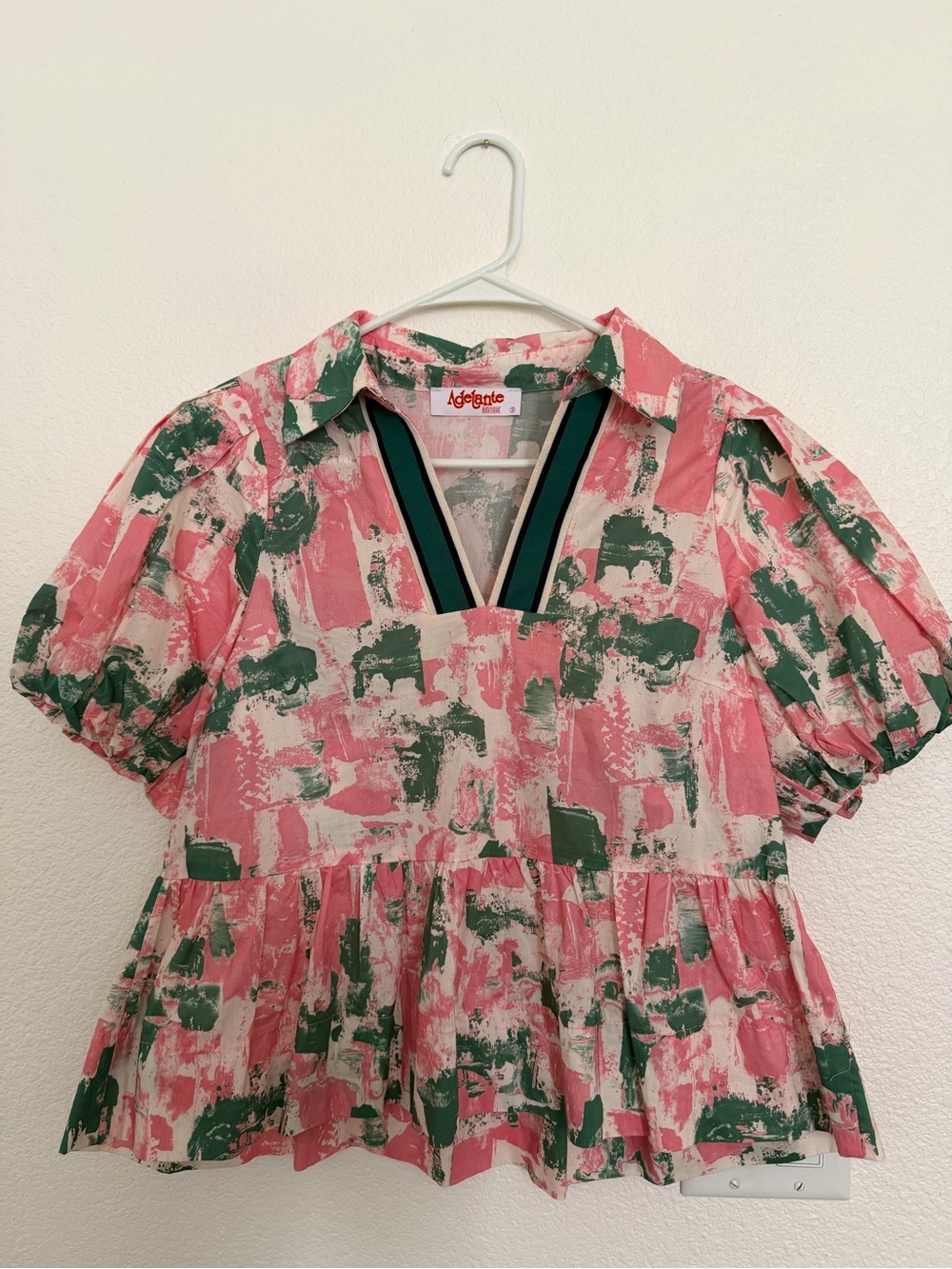 Pink & Green Abstract Print Peplum Blouse